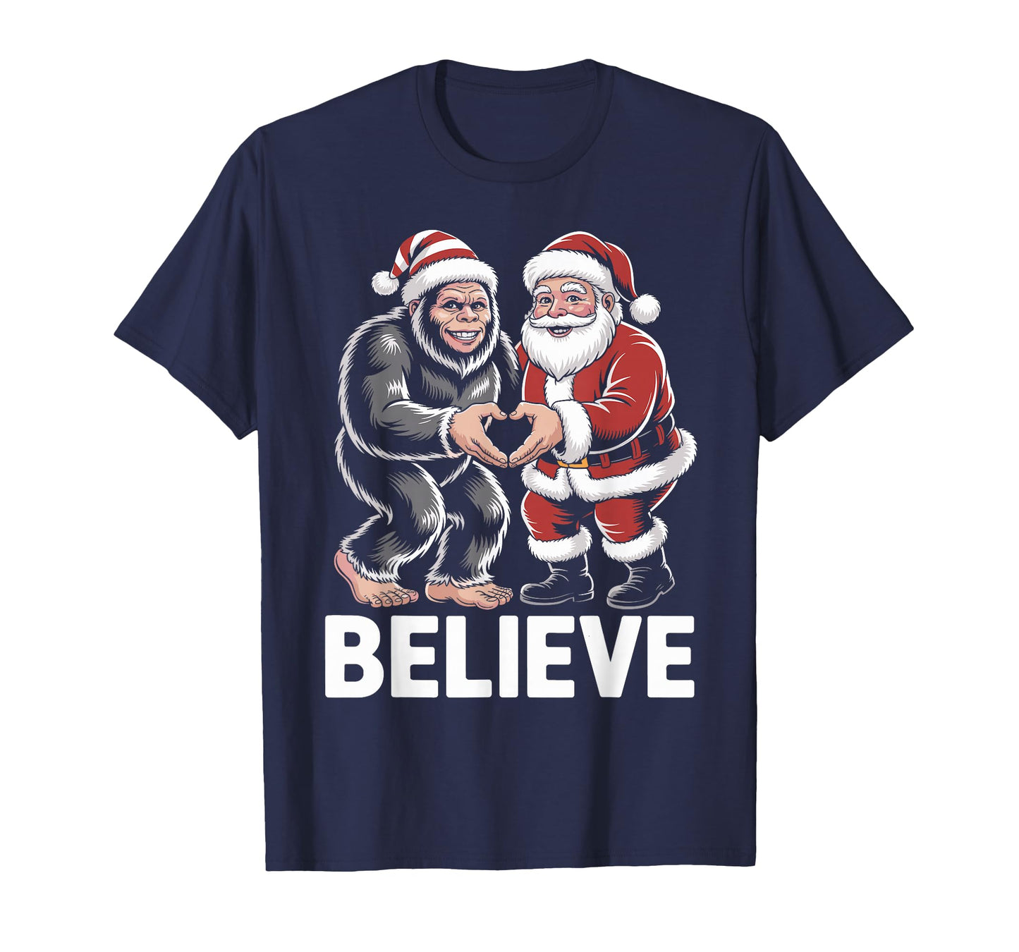 Believe Bigfoot Santa Funny Christmas T-Shirt