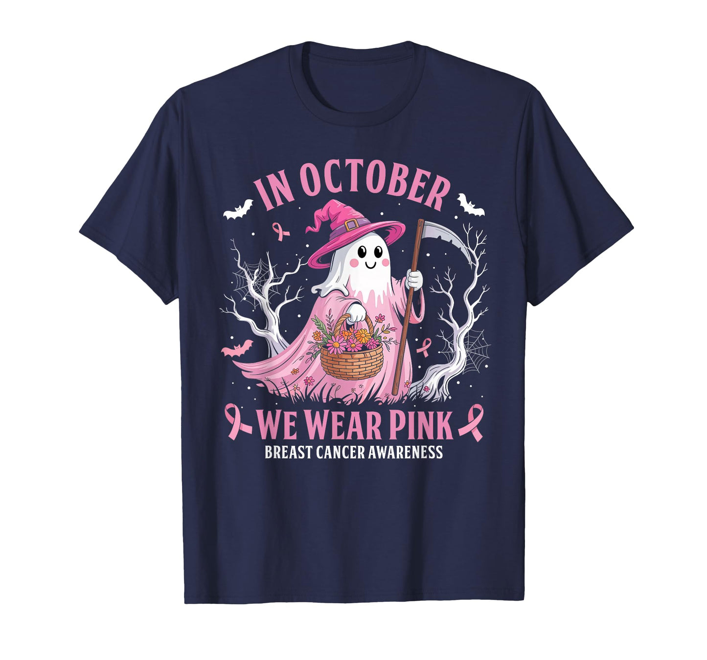 Breast Cancer Women Halloween in October We Wear Pink Witch T-Shirt