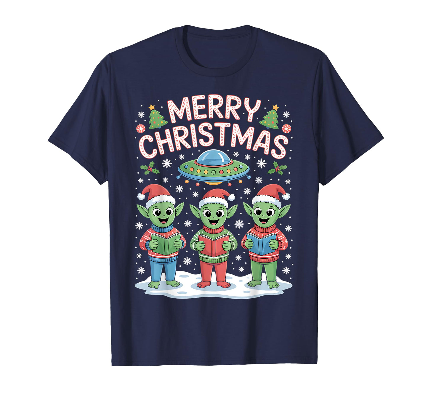 Funny Alien Trio Merry Ugly Christmas Santa Hat Gifts Xmas T-Shirt