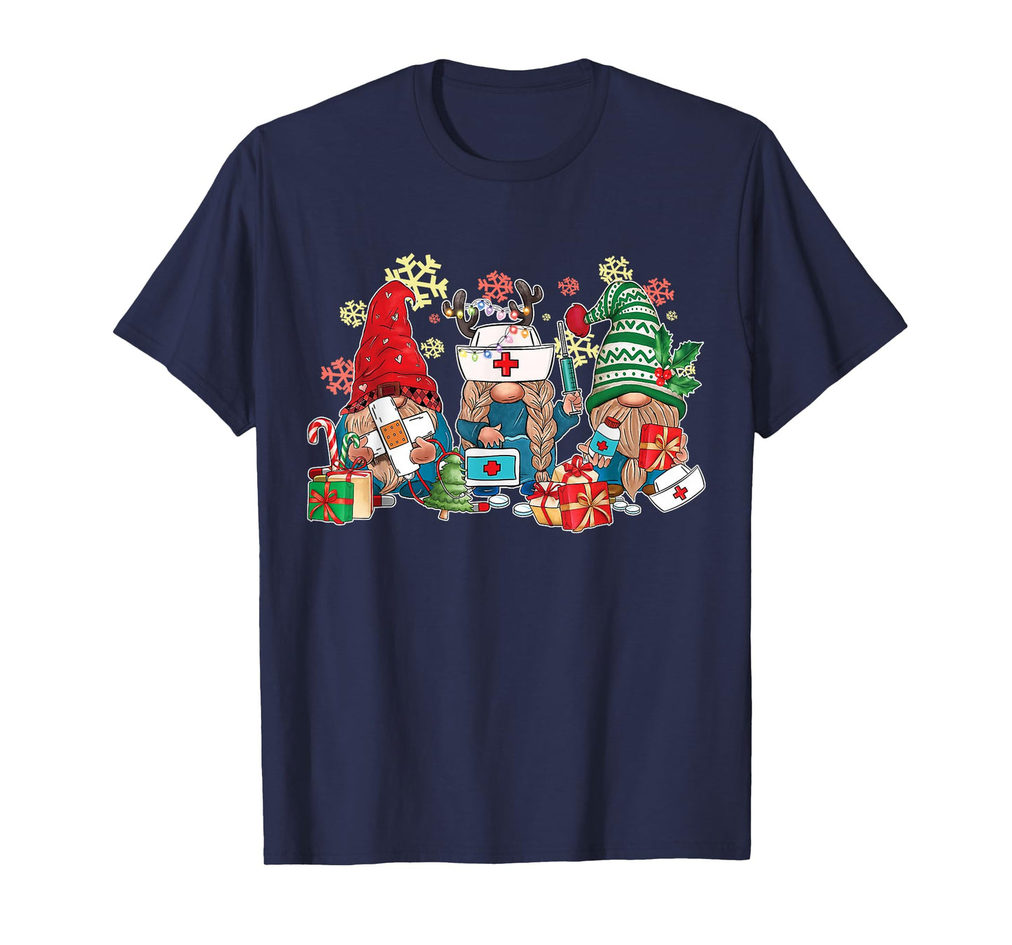 Gnome Christmas Nurse Men Women Xmas Santa T-Shirt
