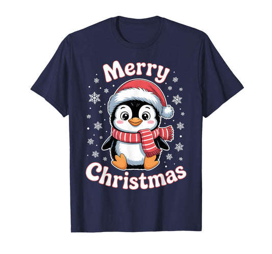 Merry Christmas Penguin Cute Santa Hat Snowflake Holiday T-Shirt