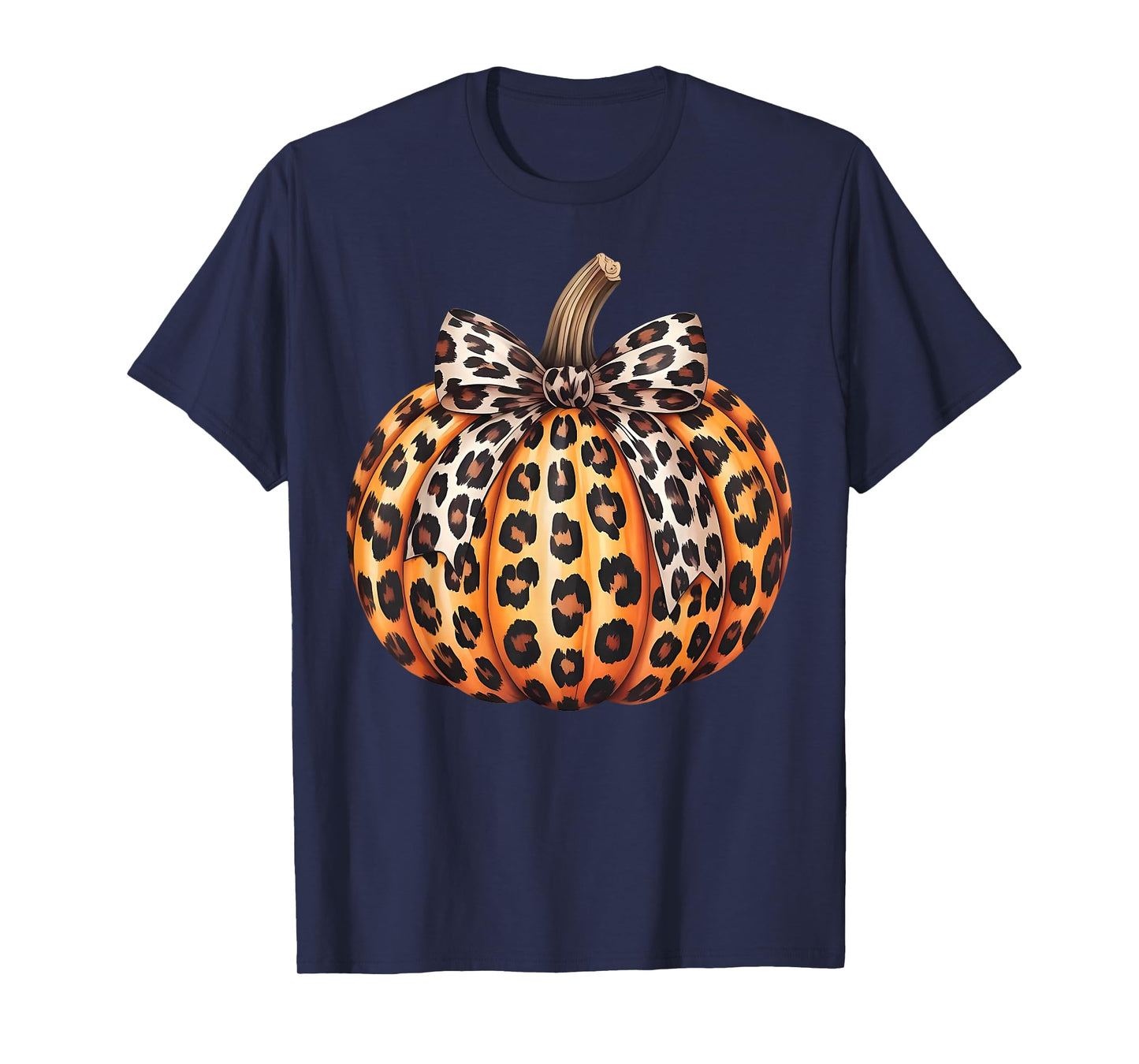 Coquette Bow Leopard Pumpkin Thanksgiving Rustic Fall Women T-Shirt