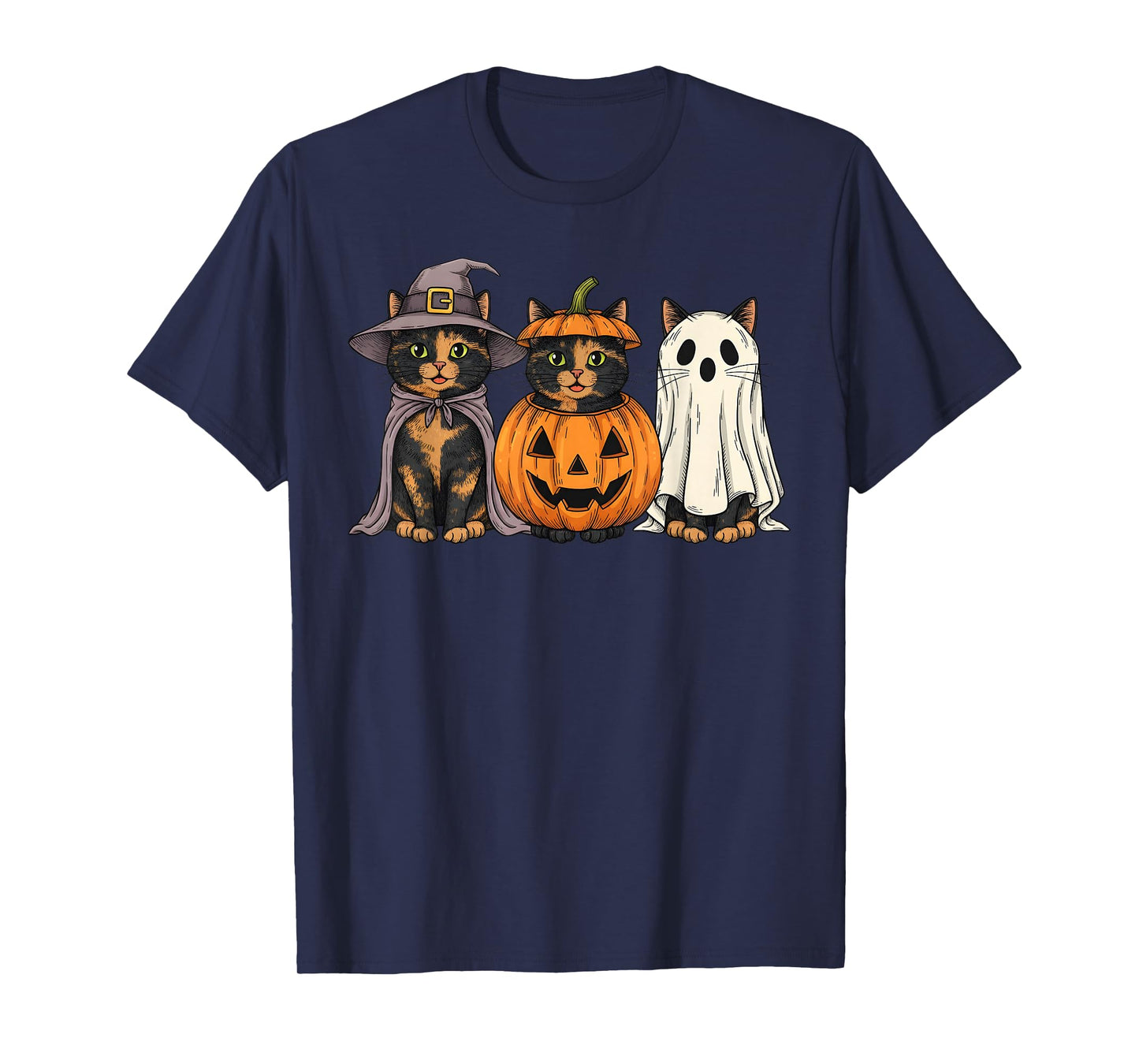 Spooky Ghost Tortoiseshell Cat Lover Pumpkin Halloween T-Shirt