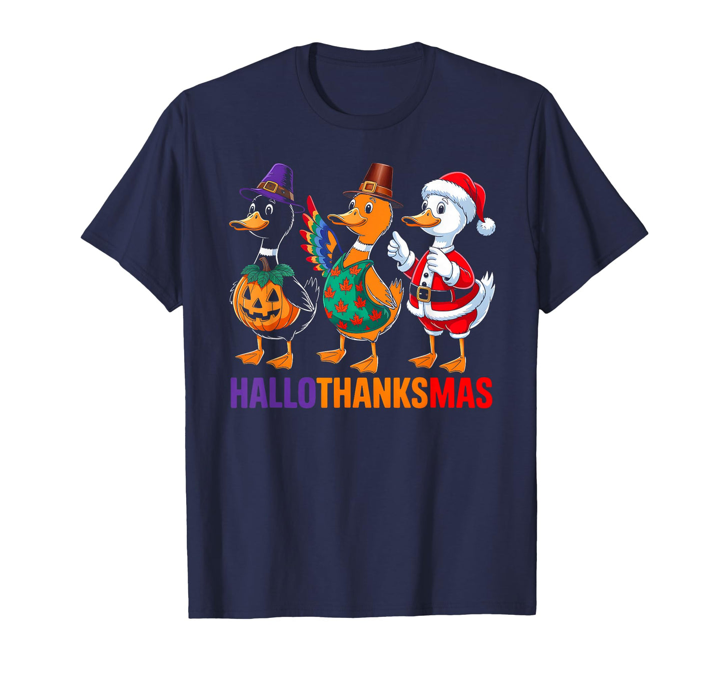 Happy Hallothanksmas Duck Lover Halloween Merry Christmas T-Shirt