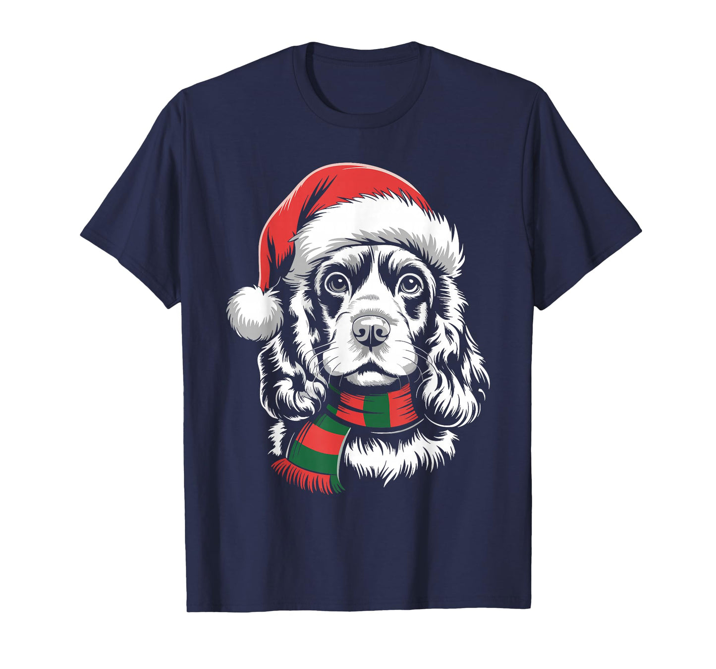 Cocker Spaniel Dog Xmas Santa Hat Scarf Christmas Costume T-Shirt
