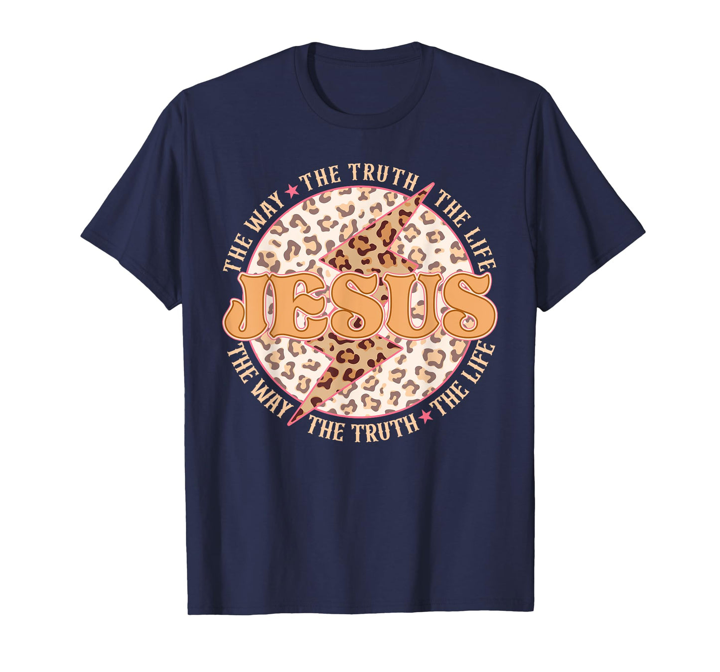 Jesus The Way Truth Retro Groovy Lightning Leopard Women Men T-Shirt