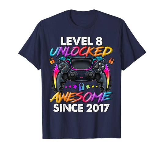 Level 8 Unlocked 8 Year Old Gifts Boys 8th Birthday Boy T-Shirt
