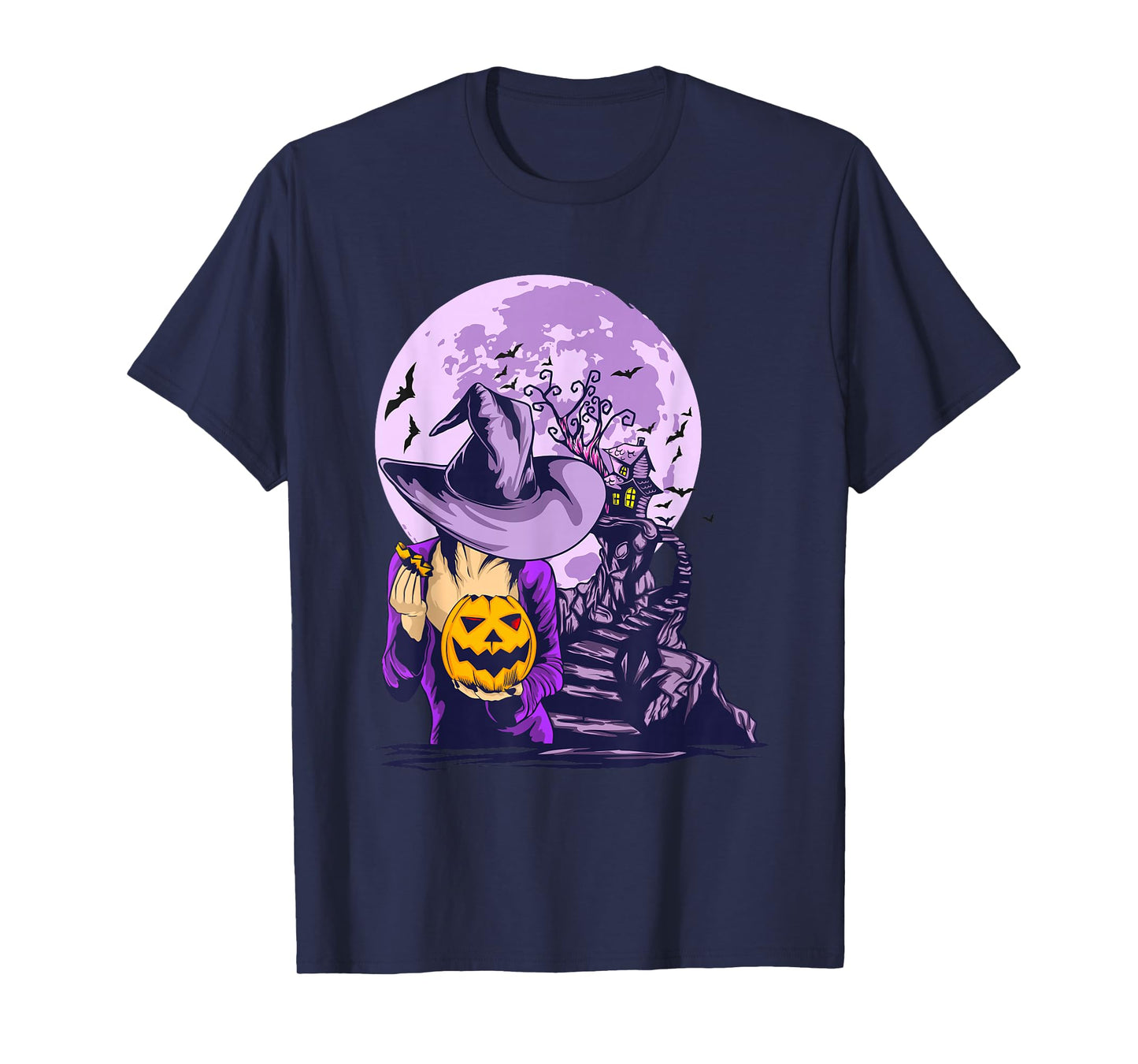 Spooky Witch Pumpkin Haunted House Full Moon Halloween T-Shirt