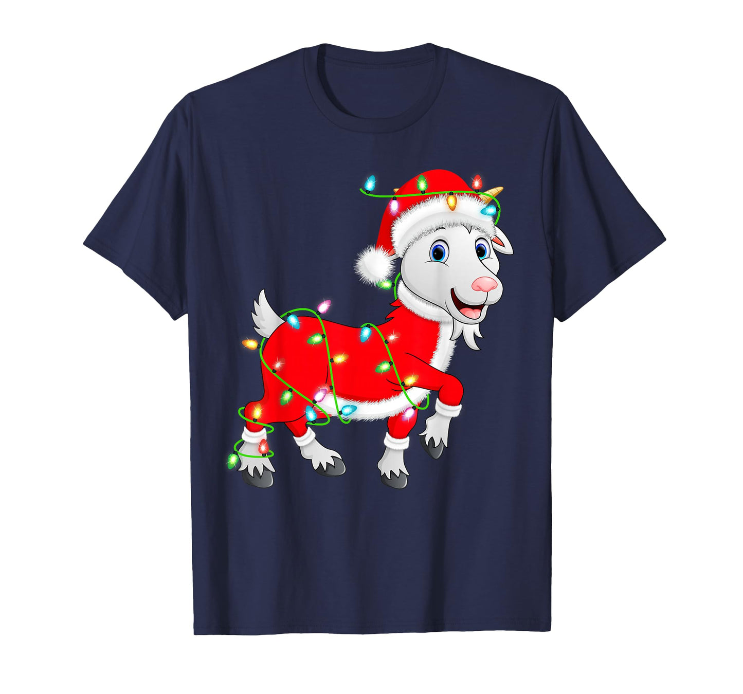 Goat Christmas Lights Santa Costume Cute Animal Xmas T-Shirt