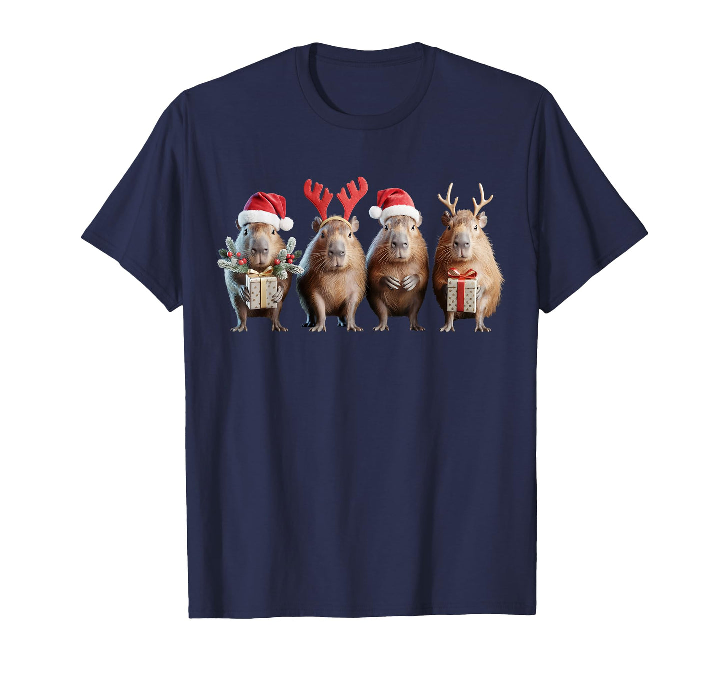 Capybara Christmas Lights Reindeer Santa Christmas Capybara T-Shirt