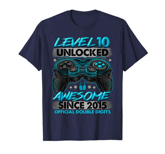 Official Double Digits Level 10 Unlocked 10th Birthday Boy T-Shirt