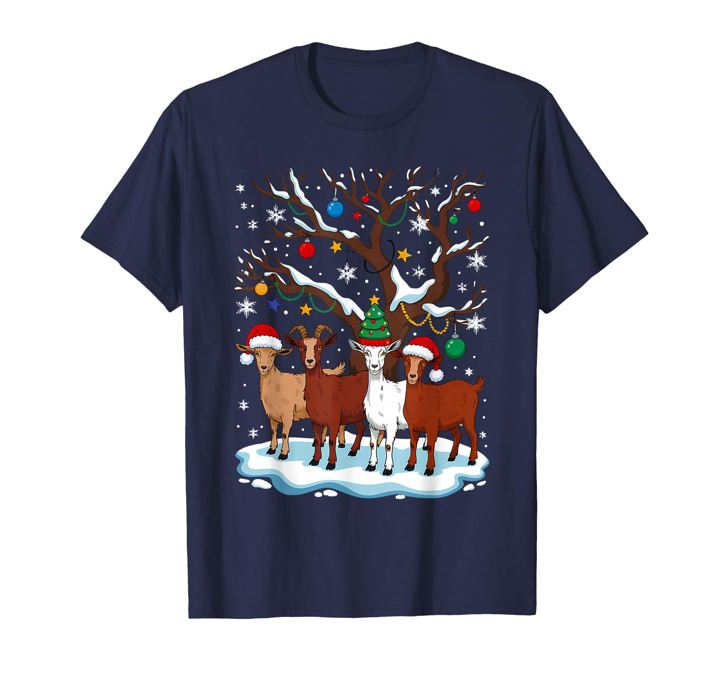Christmas Goat On Tree Funny Santa Lover Farmer T-Shirt