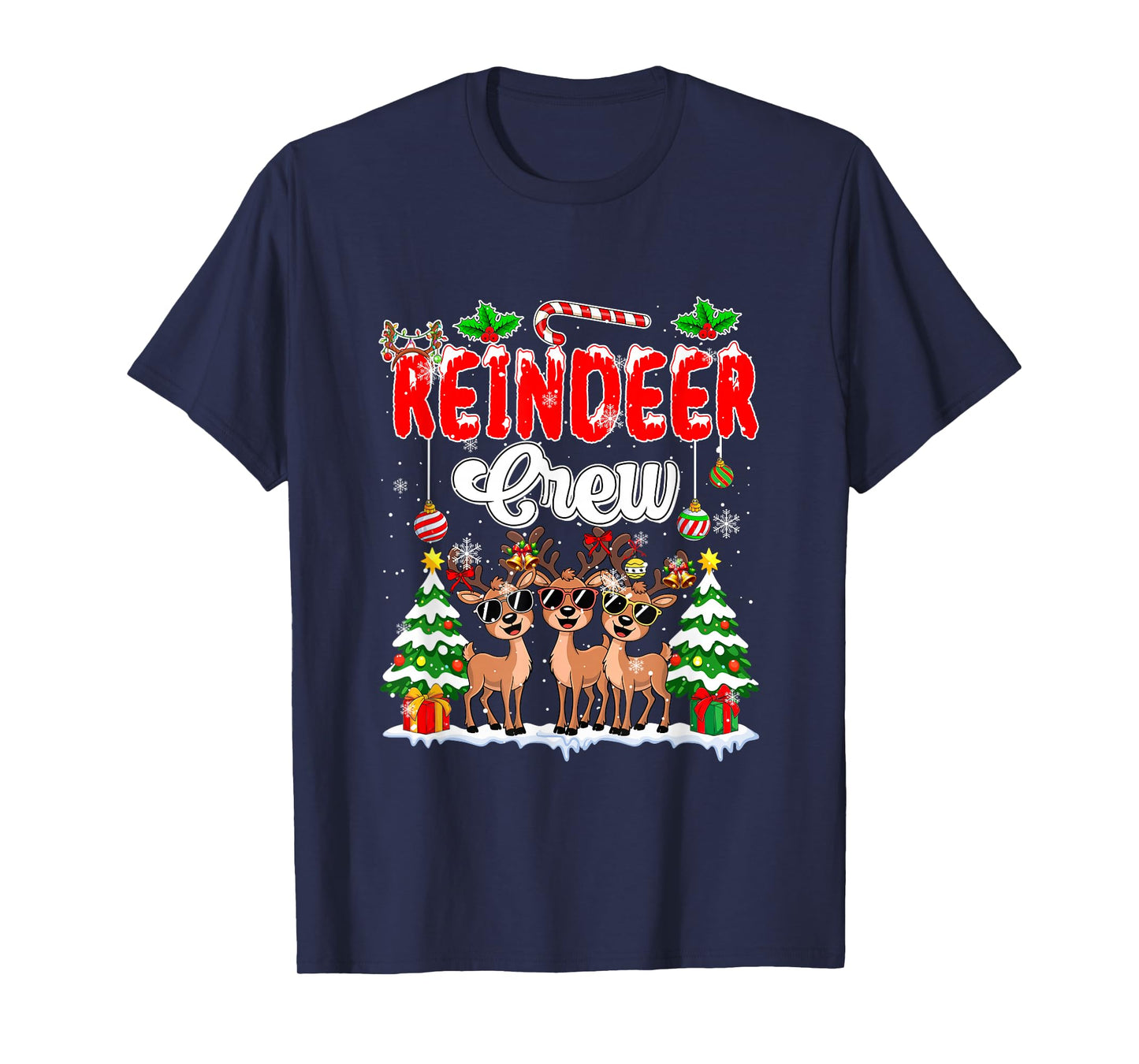 Reindeer Crew Three Cute Reindeer Sunglasses Christmas Snow T-Shirt