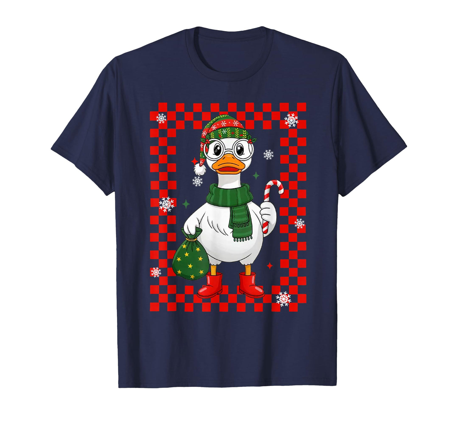 Cute Goose Boy with Candy Cane and Santa Sack Christmas T-Shirt