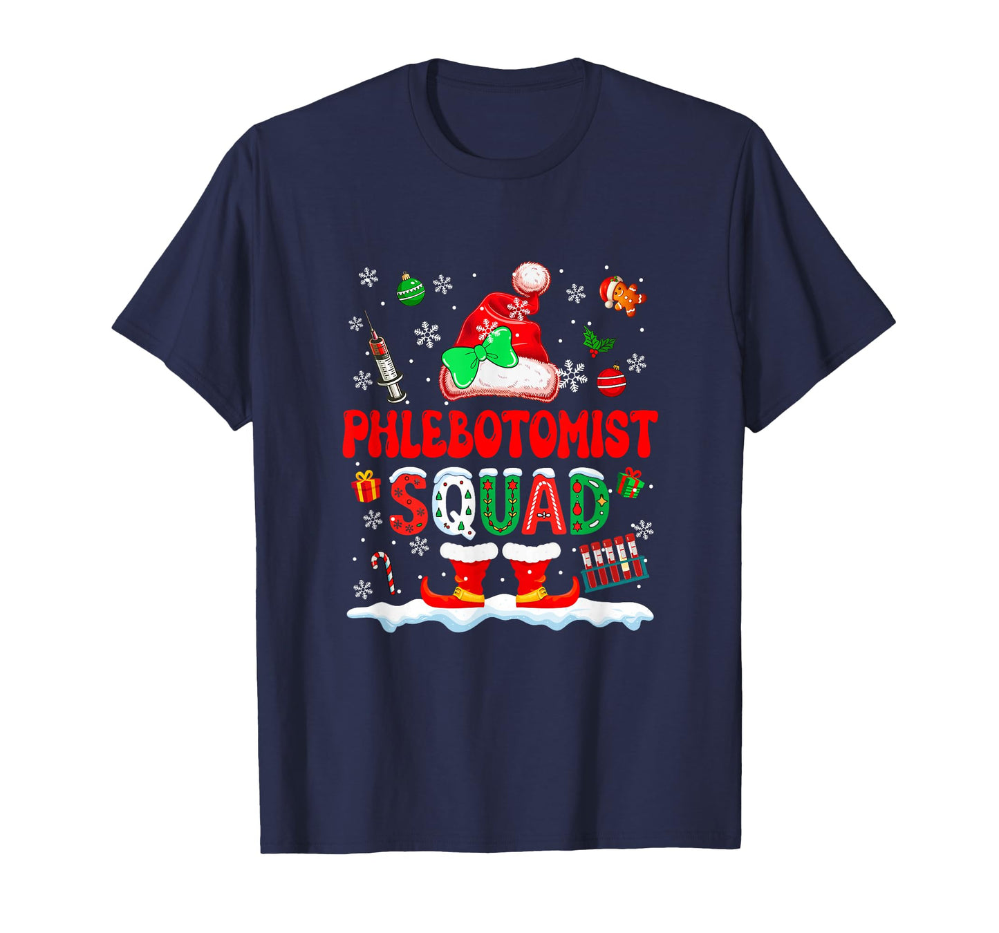 Phlebotomist Squad Women Job Christmas Santa Costume Bow Tie T-Shirt
