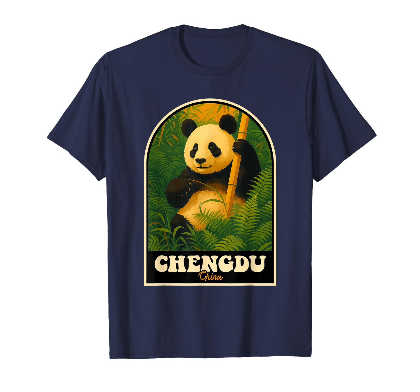 Chengdu China Vintage Panda Bamboo Forest Art T-Shirt