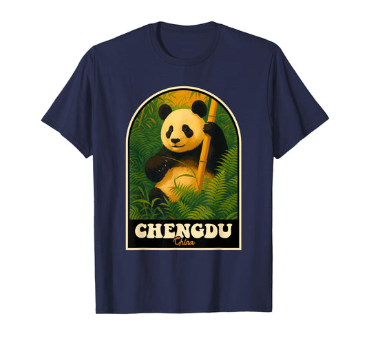 Chengdu China Vintage Panda Bamboo Forest Art T-Shirt