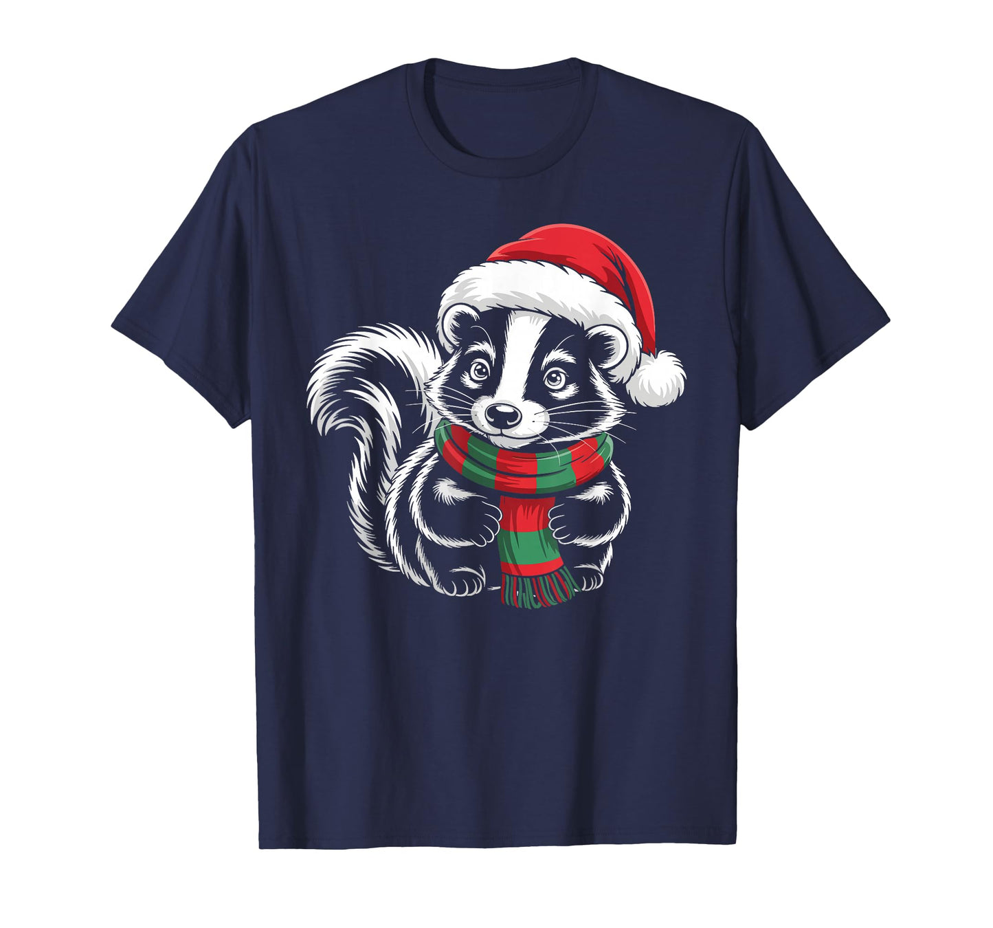 Skunk Xmas Santa Hat Scarf Christmas Costume T-Shirt