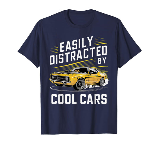 Mens Boys Vintage Muscle Car Easily Distracted by Cool Cars T-Shirt