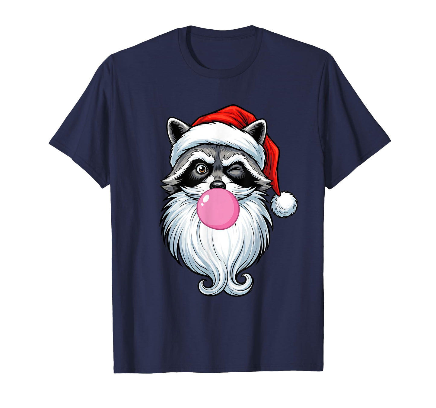 Winking Raccoon Santa with Bubble Gum Funny Santa Christmas T-Shirt