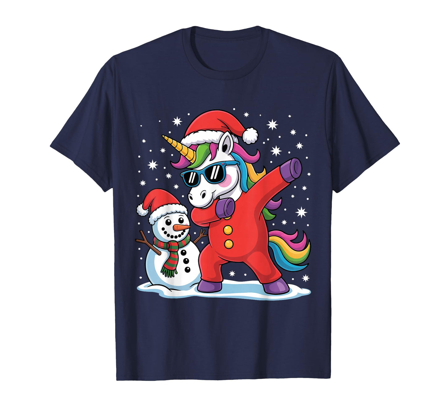 Cute Dabbing Unicorn Funny Christmas Snowman Dab Xmas Santa T-Shirt