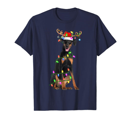 Doberman Pinscher Dog Christmas Lights Santa Pet Dog Xmas T-Shirt