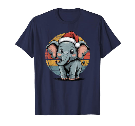 Elephant Santa Hat Christmas Vintage Animal Lovers Holiday T-Shirt