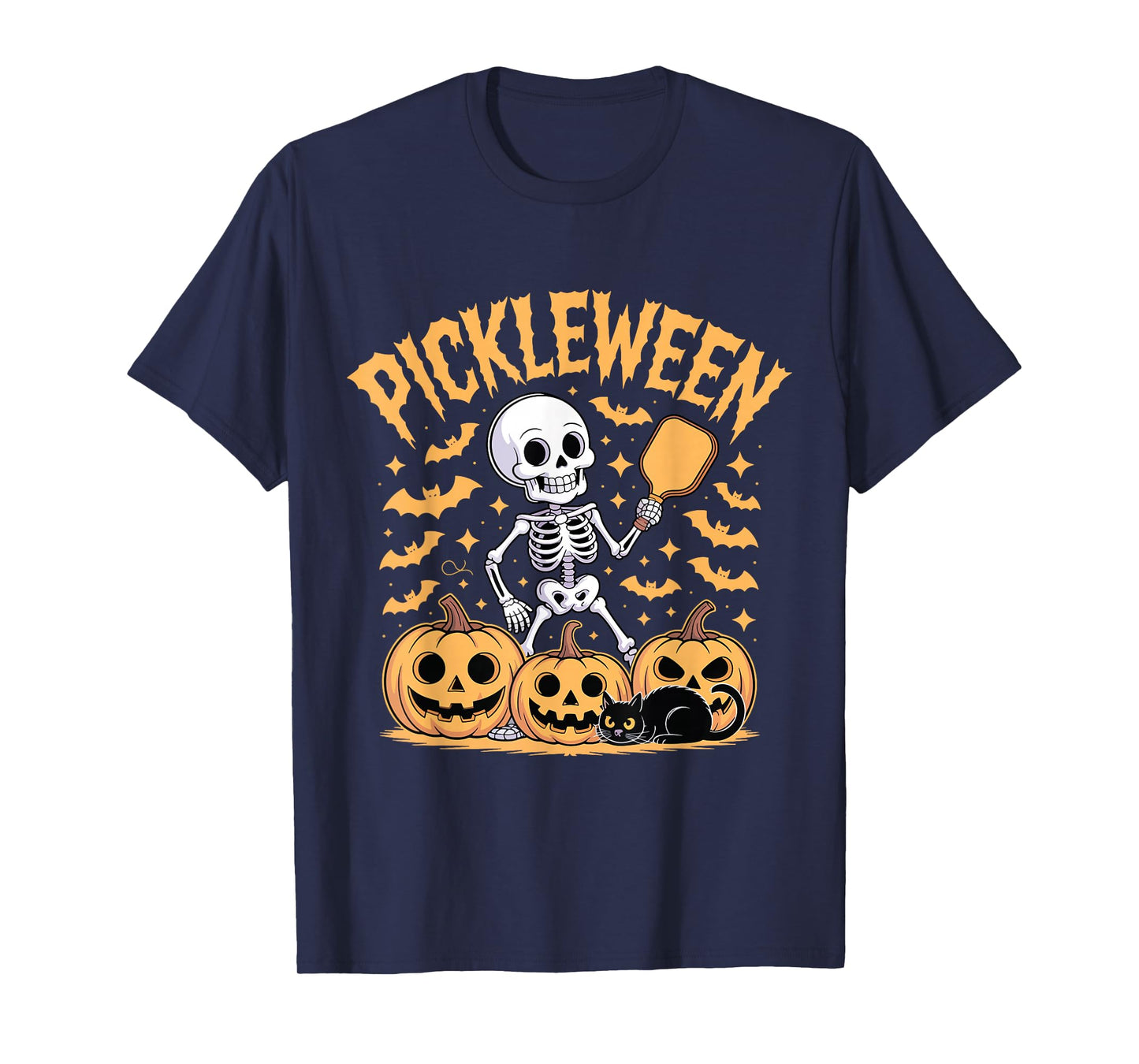 Pickleween Pickleball Player Funny Halloween Skeleton T-Shirt