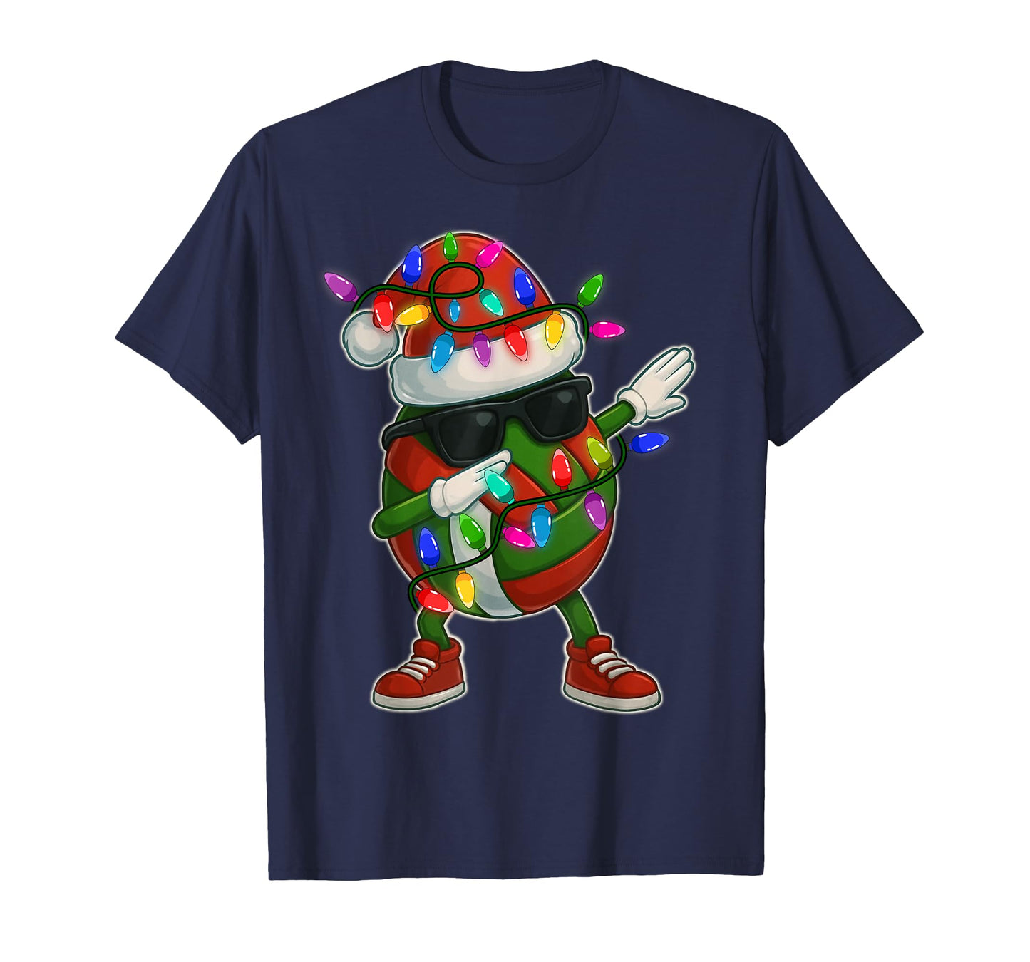 Christmas Volleyball Dabbing Lights Santa Xmas for Men Women T-Shirt