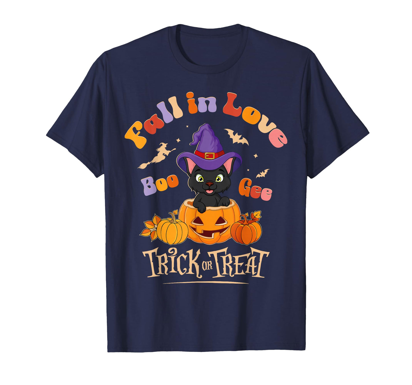 Boo Gee Fall in Love Black Cat Halloween Pumpkin Costume T-Shirt
