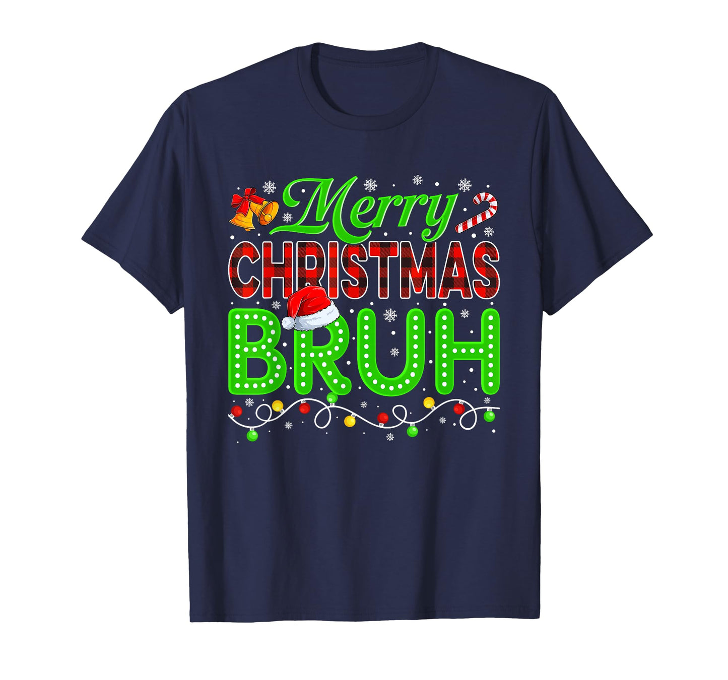 Merry Christmas Bruh Red Plaid Xmas Lights Matching Family T-Shirt