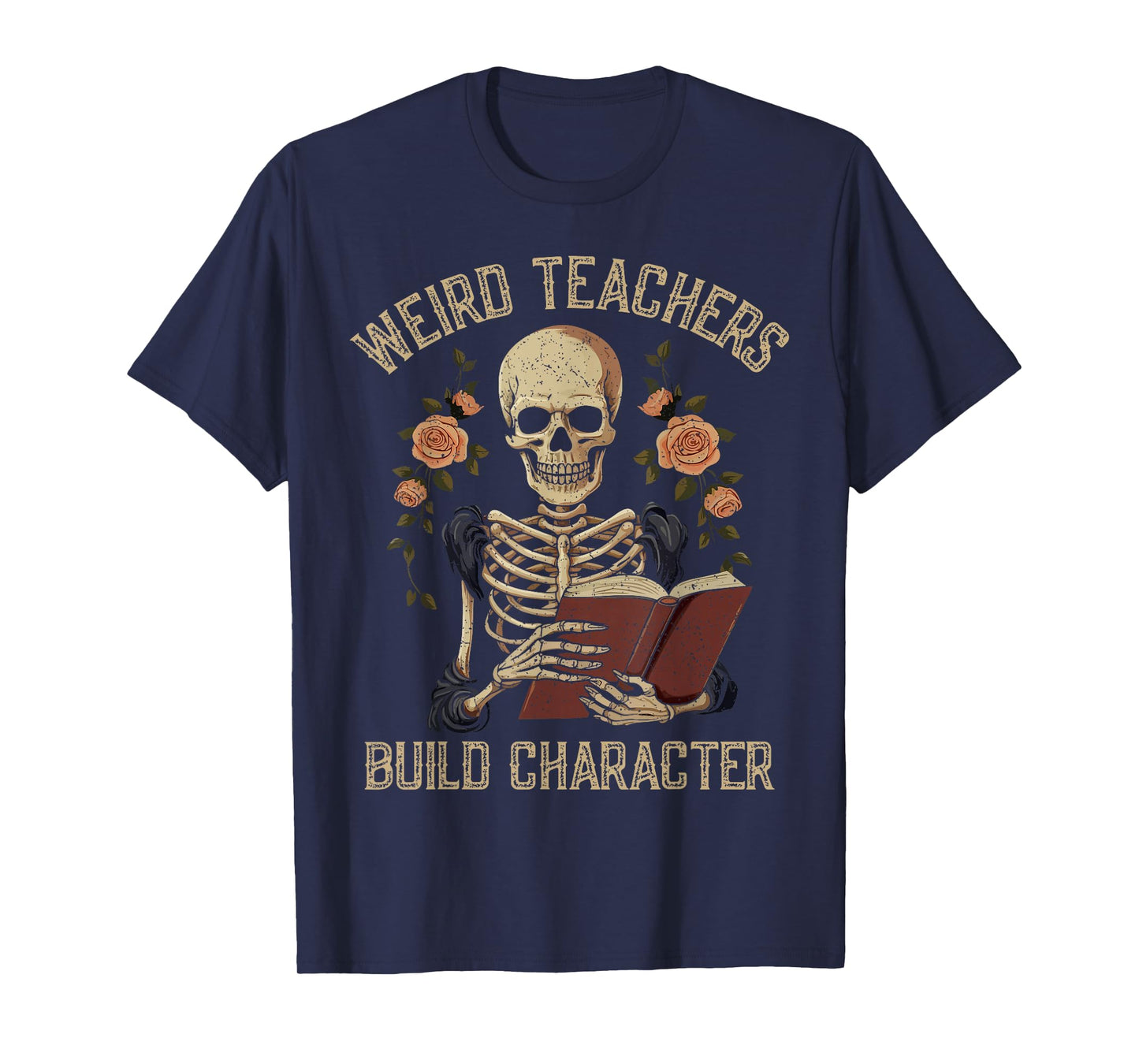 Weird Teachers Build Character Skeleton Book Halloween Women T-Shirt