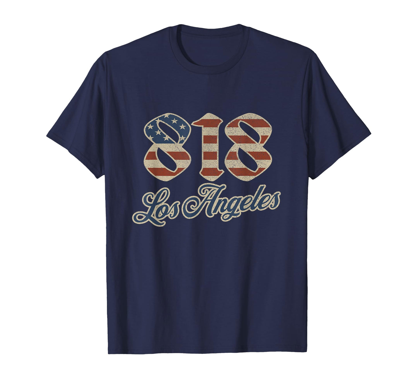Vintage Los Angeles 818 Area Code Patriot USA American Flag T-Shirt