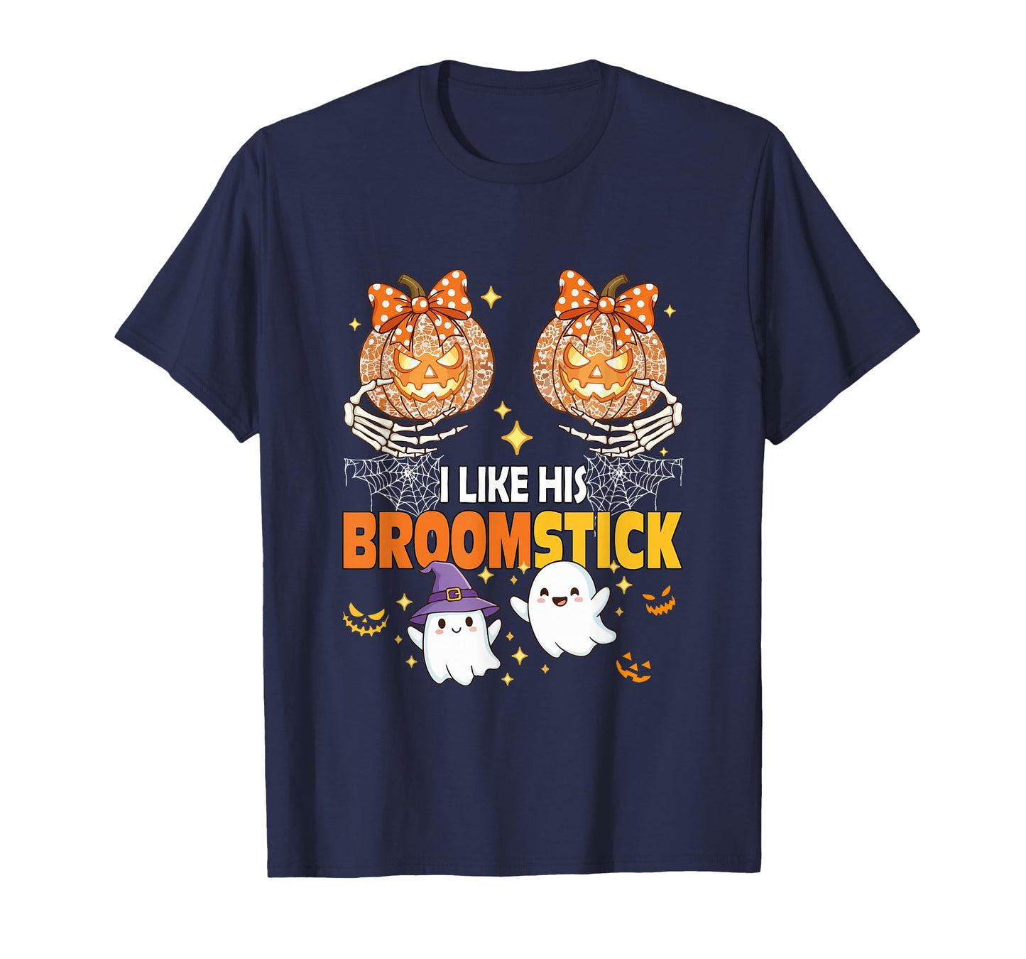 I Like His Broomstick Halloween Couple Boos Carved Pumpkin T-Shirt