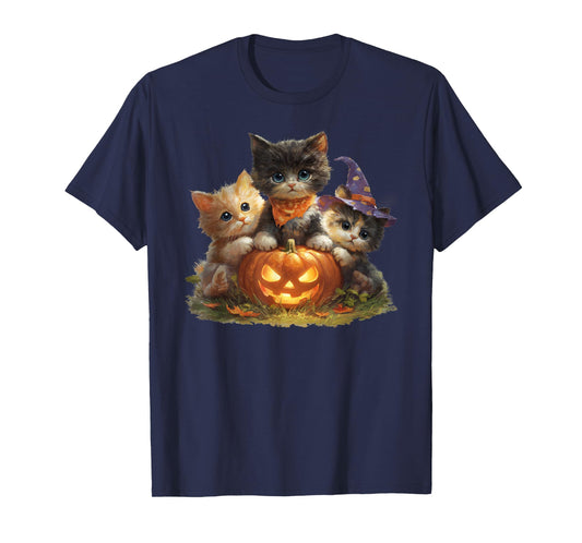 Vintage Kittens Pumpkin Cute Cat Spooky Season Halloween T-Shirt