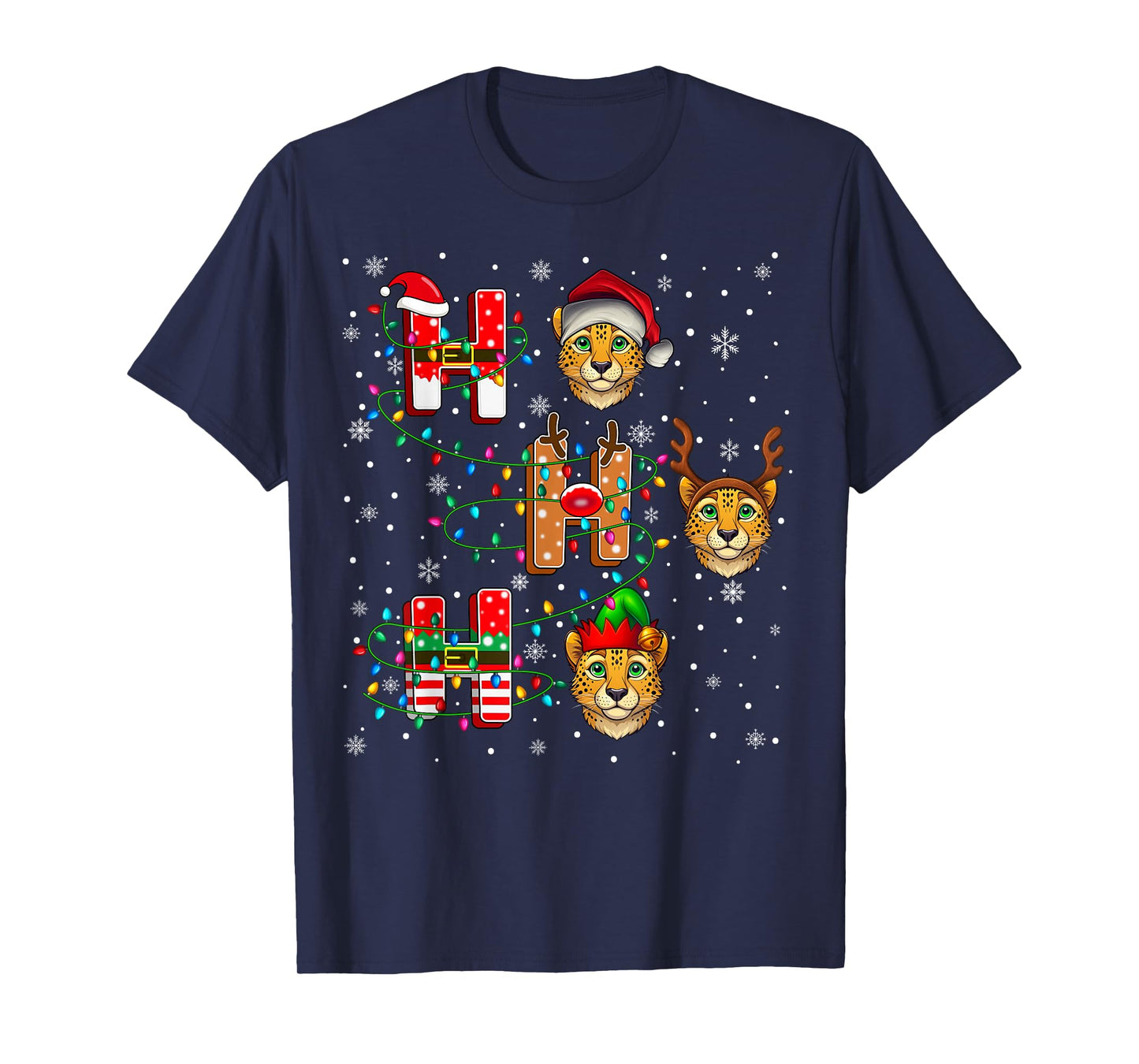 Ho Ho Ho Santa Reindeer Hat Elf Cheetah Animal Christmas T-Shirt