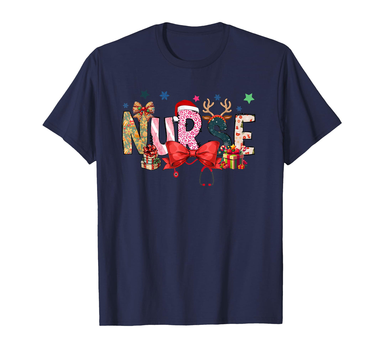 Christmas Nurse Coquette Bow Stethoscope Nursing T-Shirt