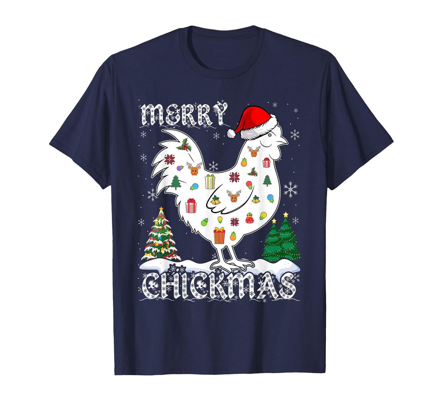 Chicken Christmas Merry Chickmas Santa Claus Hat Funny Xmas T-Shirt