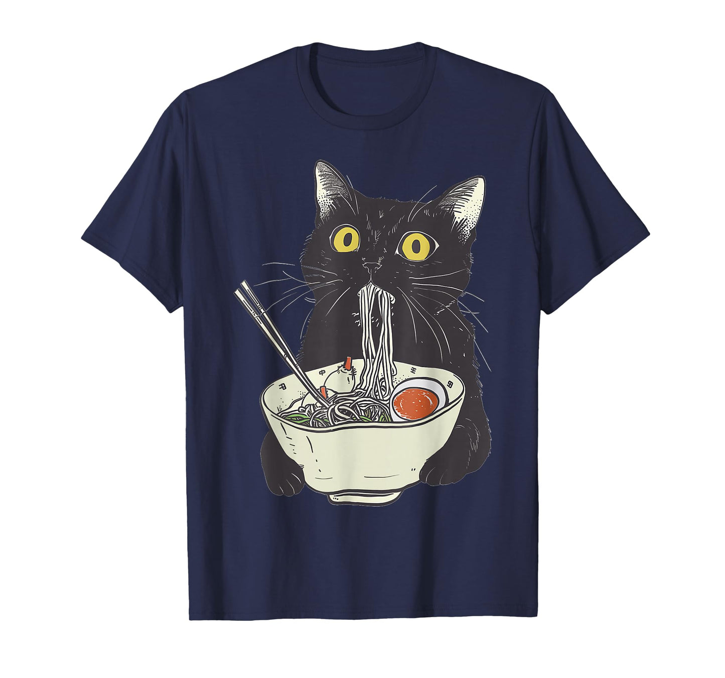 Japanese Cat Funny Cat Eating Ramen Vintage Japanese Noodles T-Shirt