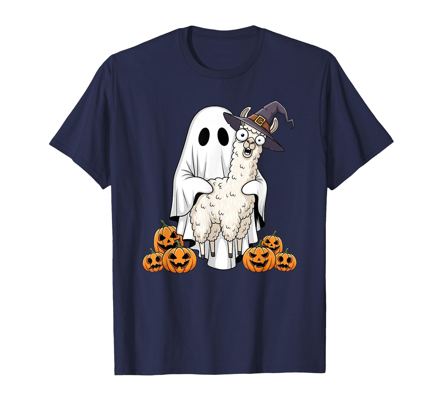 Funny Ghost Llama Pumpkin Halloween Kids Mens Womens T-Shirt