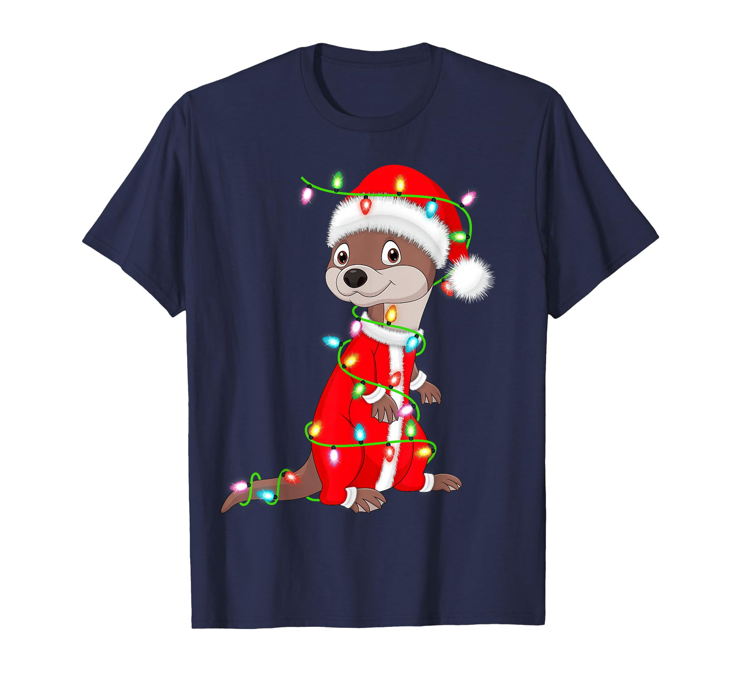 Otter Christmas Lights Santa Costume Cute Animal Xmas T-Shirt