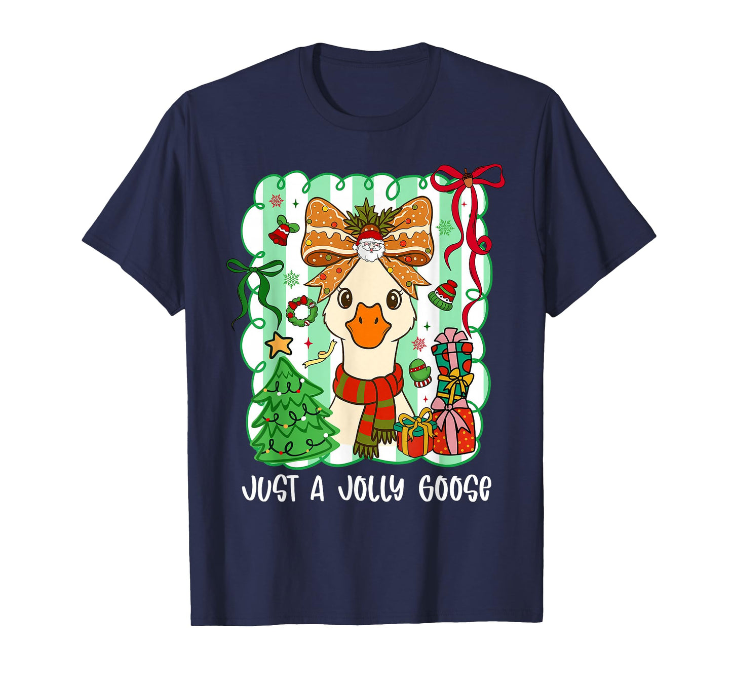 Preppy Just A Jolly Goose Cute Bow Christmas Women Girl T-Shirt