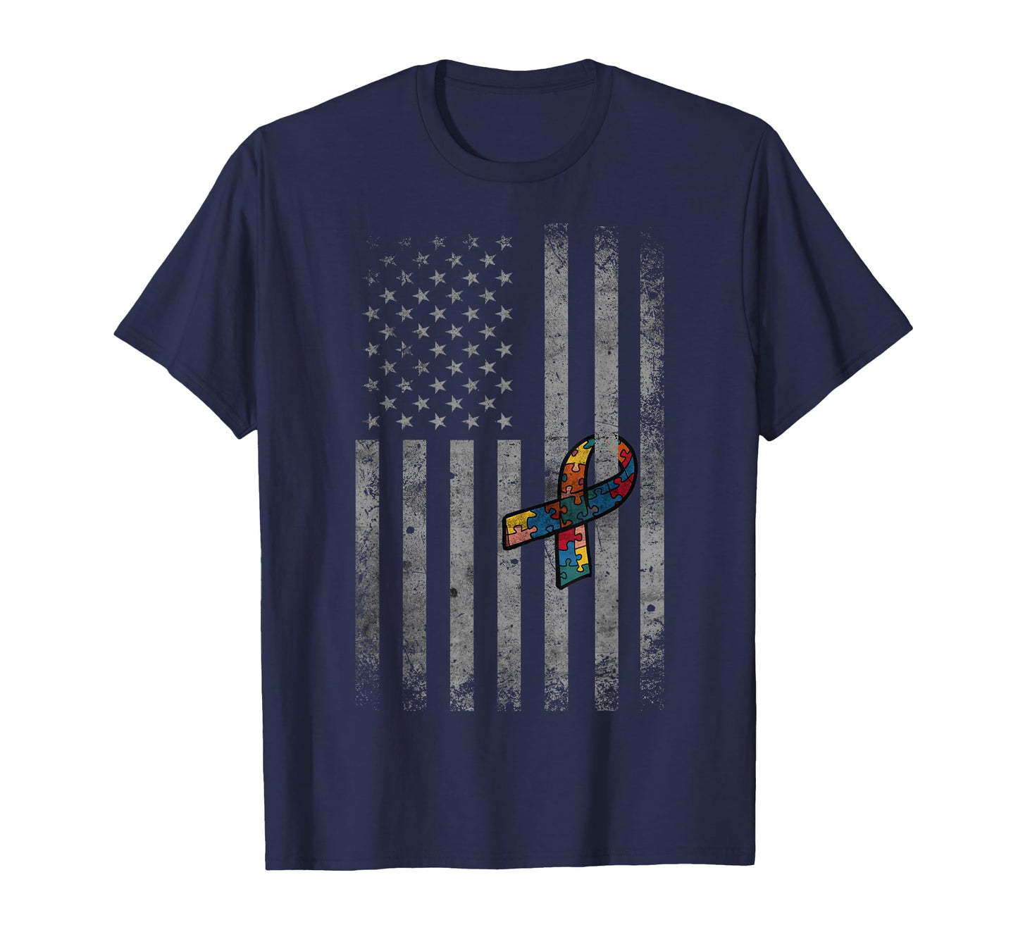 Autism Vintage American Flag Funny Autism awareness T-Shirt