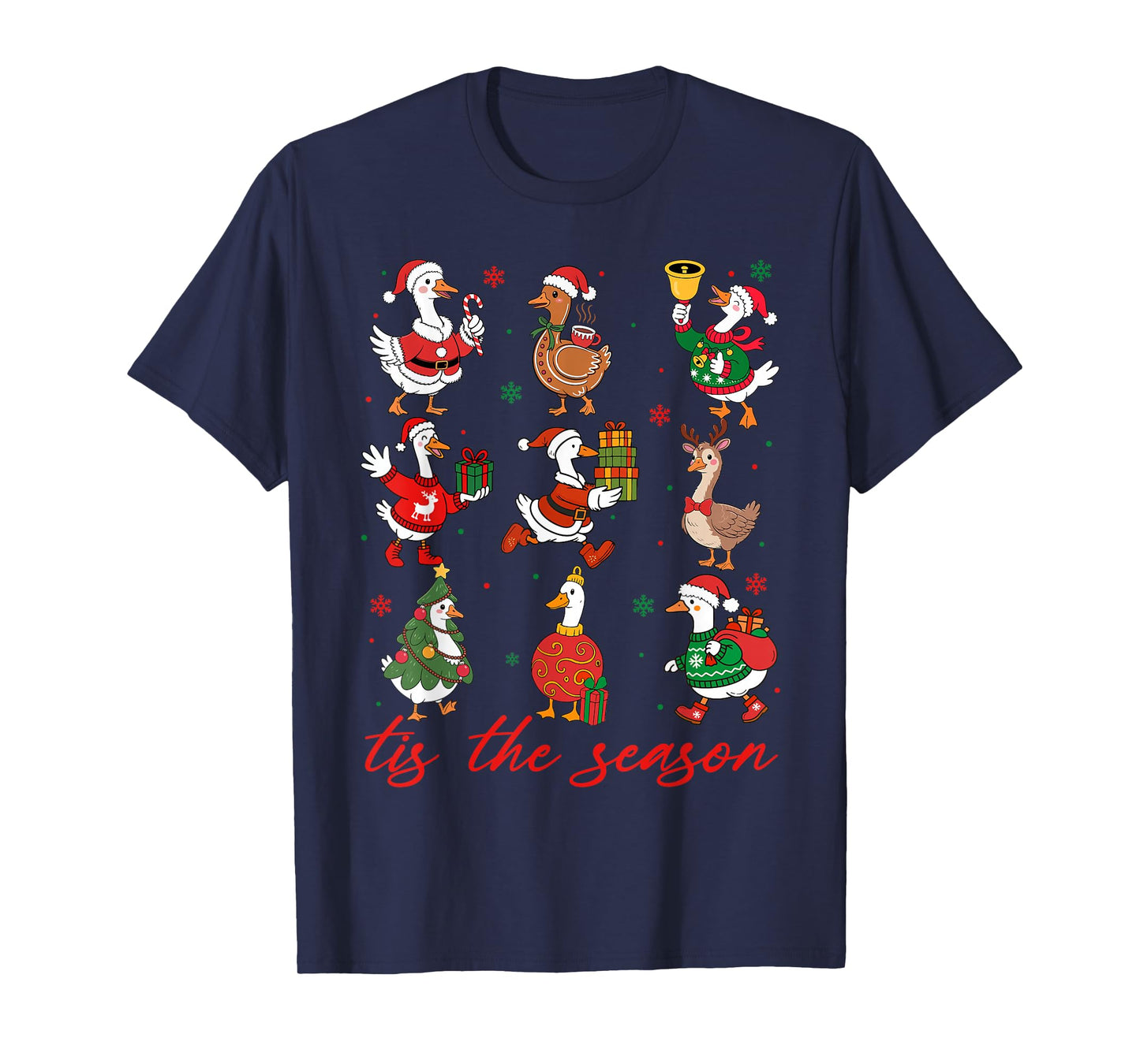 Retro Silly Goose Santa Cute Merry Christmas Tis The Season T-Shirt
