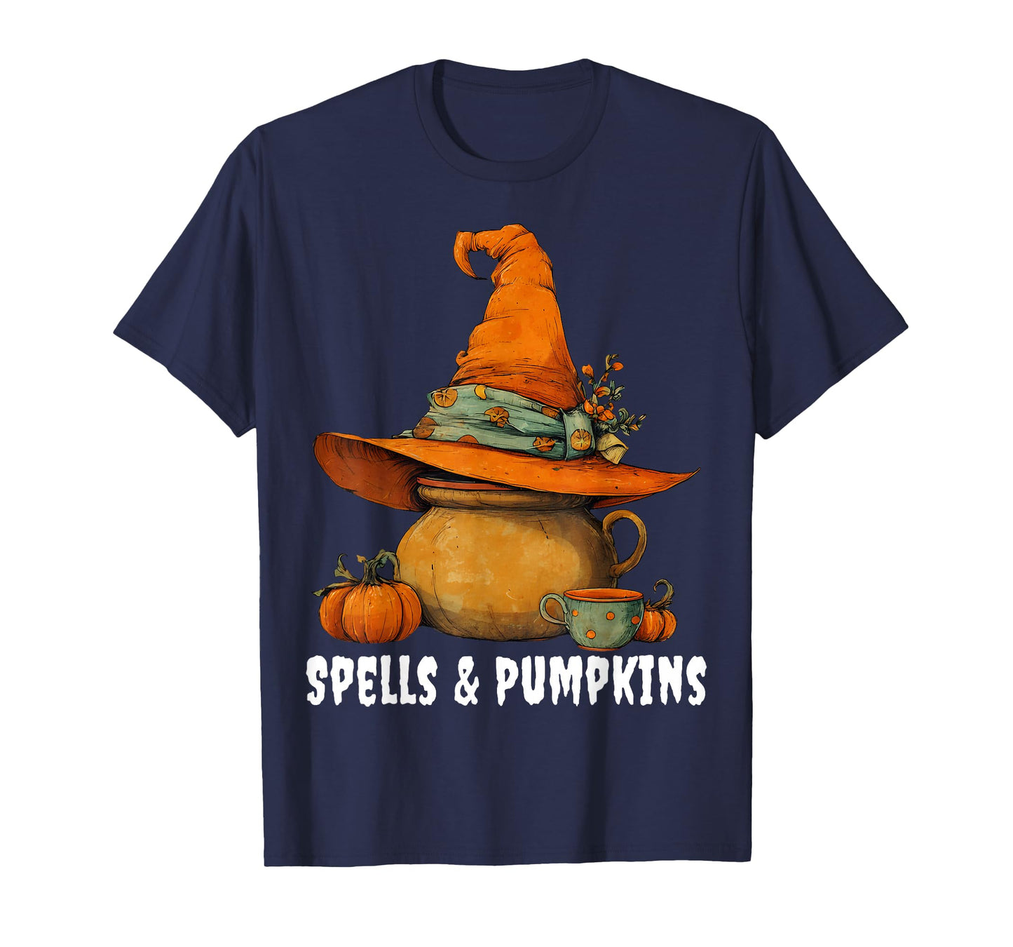Spells & Pumpkins Funny Witch Hat Thanksgiving Halloween T-Shirt