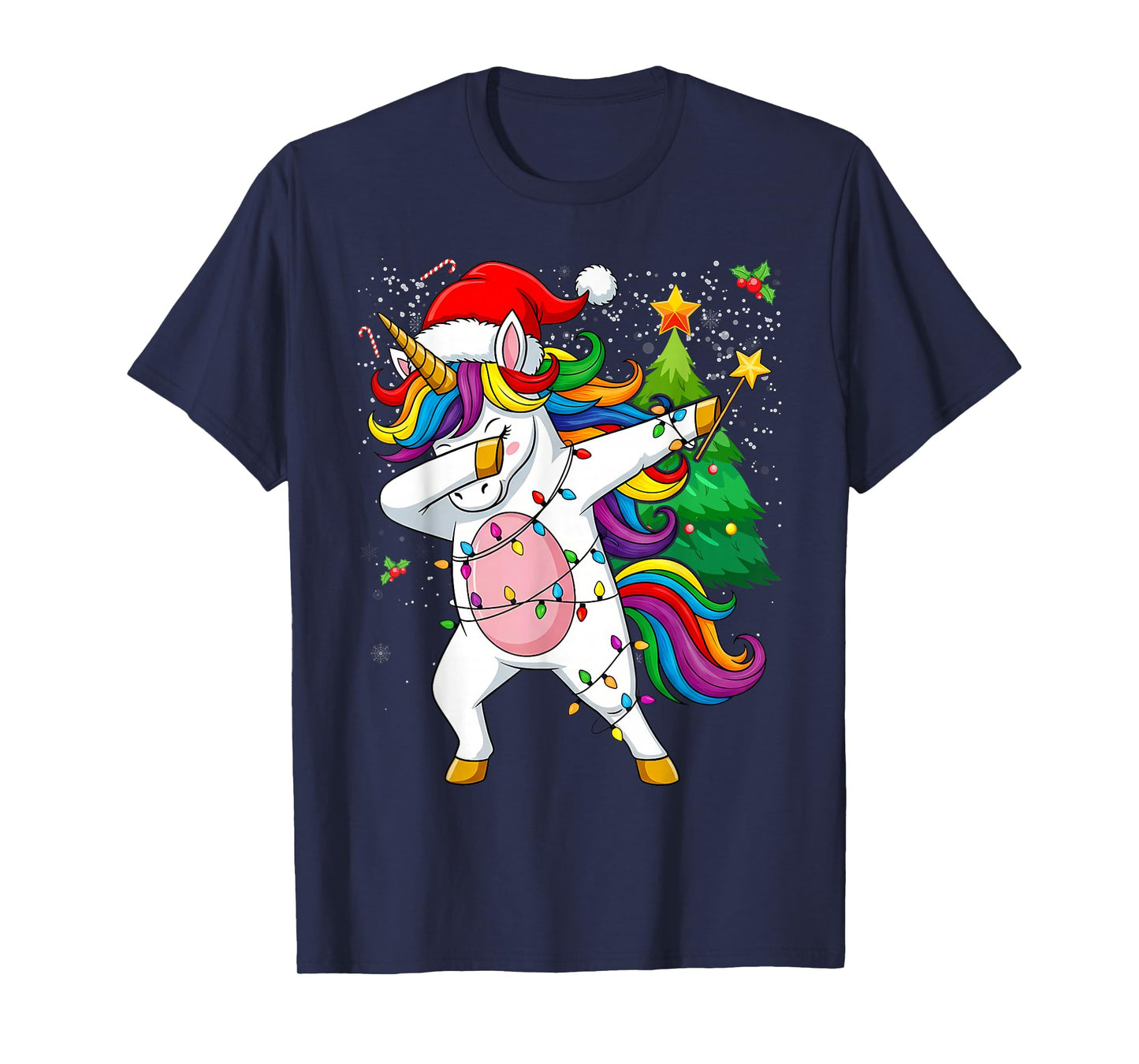 Christmas Unicorn Dab Girls Women Xmas Tree Santa T-Shirt