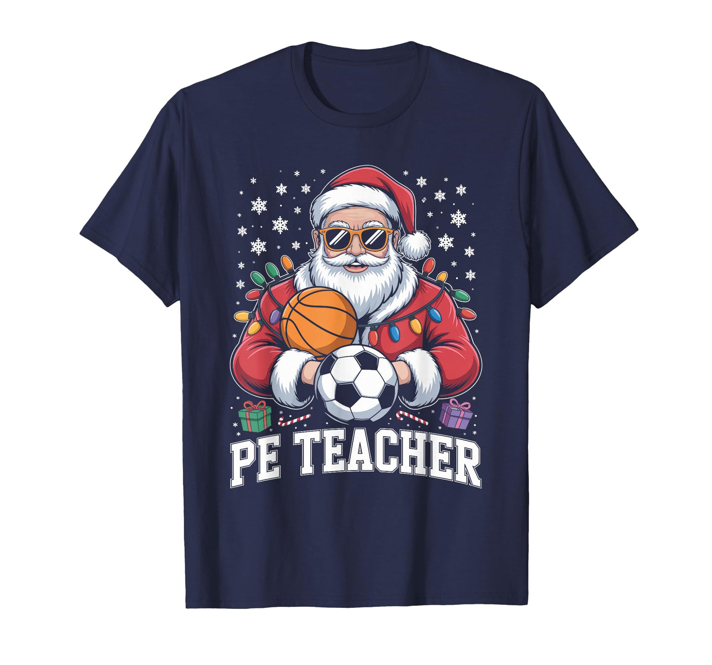 PE Teacher Christmas Santa Physical Education Xmas T-Shirt