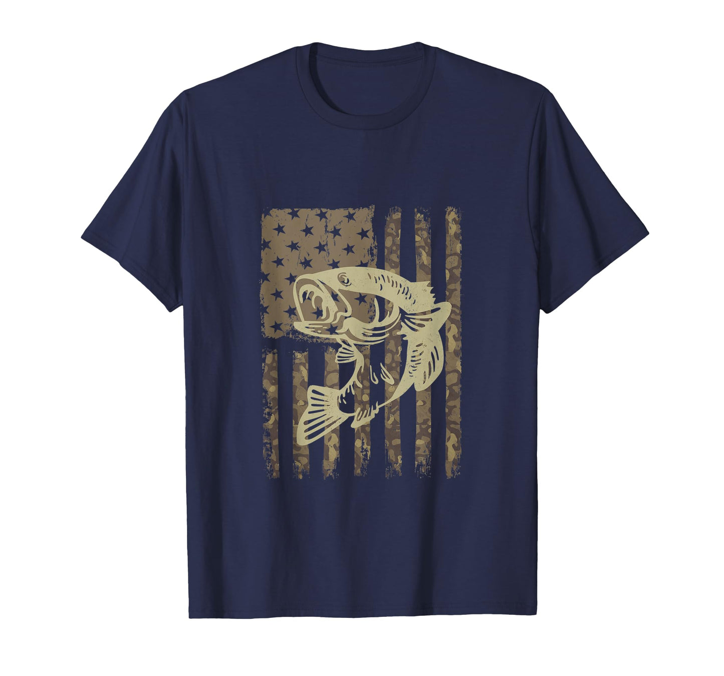 Camouflage USA Flag Big Mouth Bass Vintage Fishing Tank Top