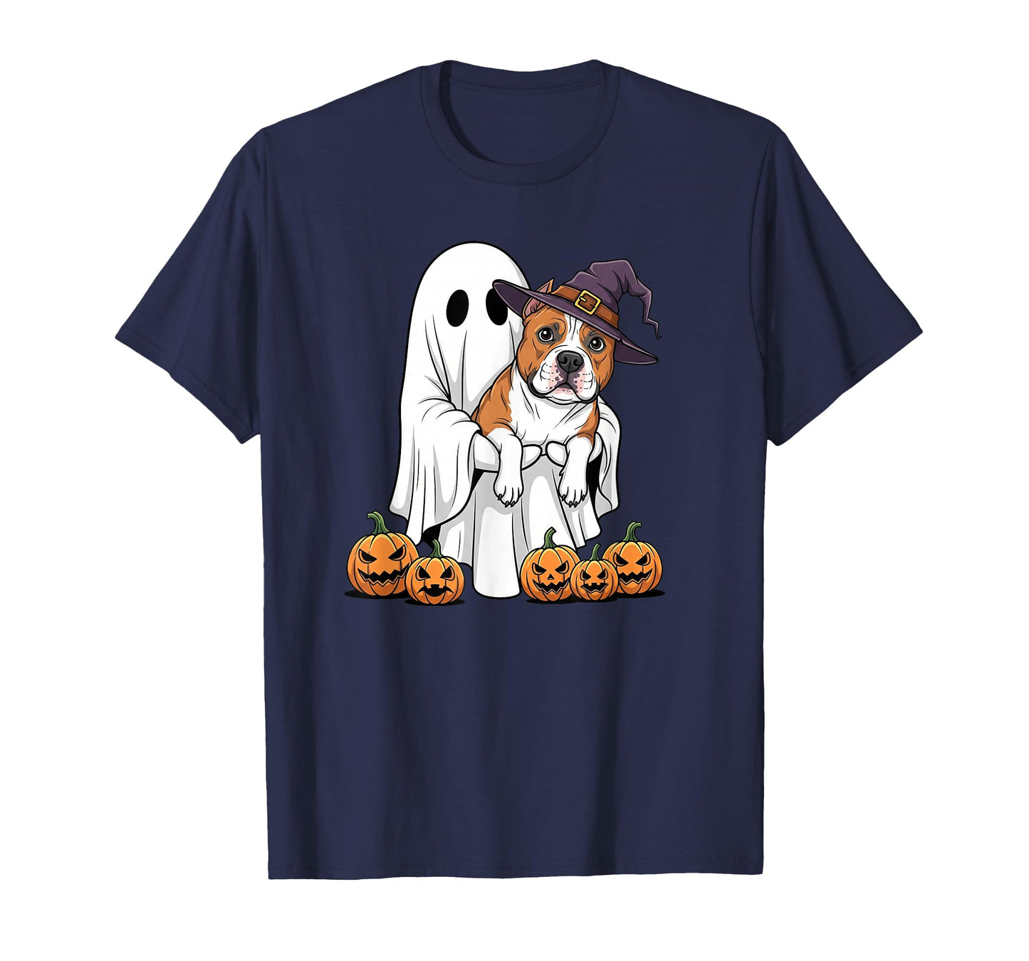 Funny Ghost American Staffordshire Terrier Pumpkin Halloween T-Shirt
