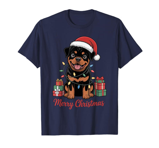 Cute Rottweiler Santa Hat Christmas Rottie Dog Lover Holiday T-Shirt